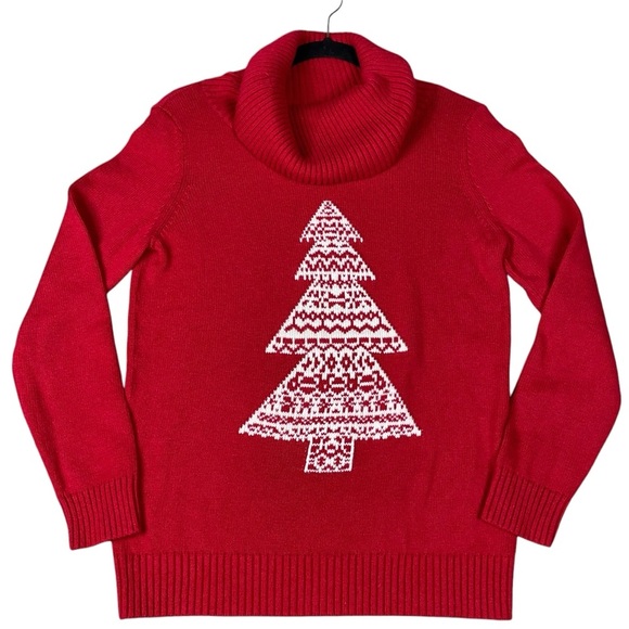 Talbots Lambswool Blend Christmas Tree Cowl Neck Holiday Celebration Sweater - S - Picture 1 of 15